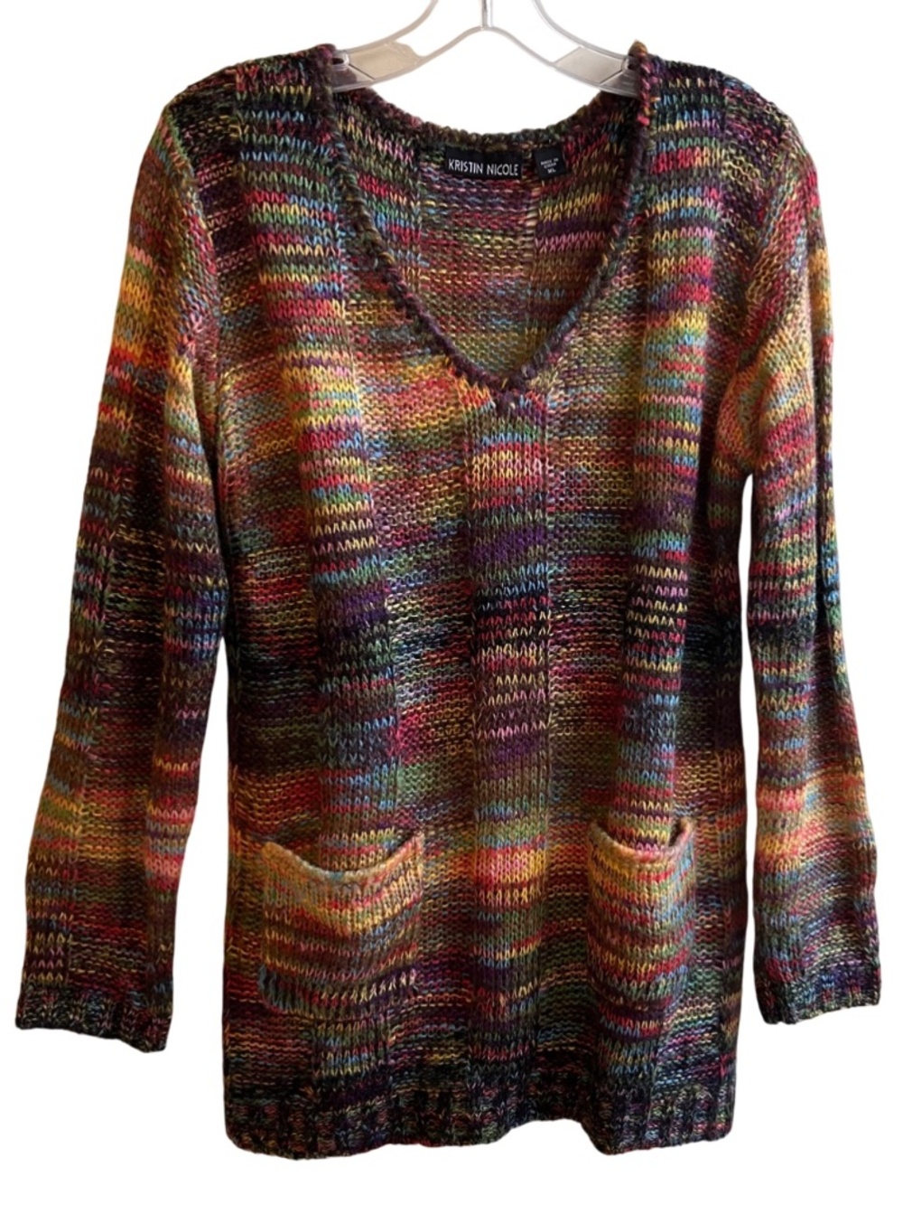 Kristin Nicole V Neck Tunic  Acrylic Sweater w/ Pockets XL